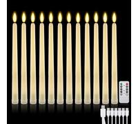 IMAGE Lot de 12 bougies coniques rechargeables sans flamme, mèche 3D ivoire avec minuteur à distance, ligne de pêche de 99,1 m, bougies LED vacillantes pour décoration de Noël, maison, mariage