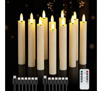 IMAGE Lot de 12 bougies coniques sans flamme avec télécommande, mèche 3D rechargeable, couleur ivoire avec minuterie, ligne de pêche de 100 m, décoration d'intérieur, mariage, anniversaire, Noël