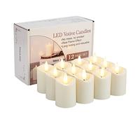 IMAGE Lot de 12 bougies votives LED à piles avec minuteur, mèche 3D vacillante pour mariage, Thanksgiving, Halloween, Noël