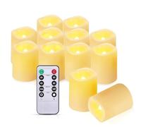 IMAGE Lot de 12 bougies votives sans flamme, 3,8 x 5,1 cm, à piles vacillantes, plus de 250 heures, bougies chauffe-plat LED durables avec minuterie à distance pour Noël, mariage, décoration