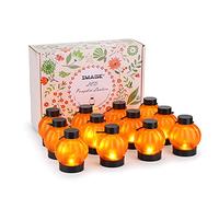 IMAGE Lot de 12 mini lanternes à LED en forme de citrouille à suspendre avec flamme vacillante pour Halloween, Noël, fête, décoration d'intérieur