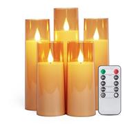 IMAGE Lot de 5 bougies sans flamme vacillantes à piles, coque en acrylique 3D avec télécommande à 10 touches, minuterie pour mariage, Noël, décoration d'intérieur (or)