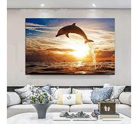 Image Magnifique 50x70cm sans Cadre océan Coucher de Soleil Dauphin sautant Paysage Affiche et Impression Mur Art Photo Salon décor à la Maison