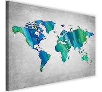 Image moderne Tableau sur toile Art moderne Canevas Carte du monde bleue verte 60x40