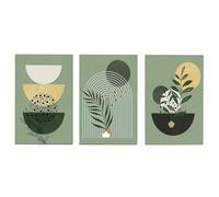 Image Murale,Affiche sur Toile Style Bohème Art Mural Moderne du Milieu du Siècle Style Géométrique Abstrait Vert Neutre la Décoration de Chambre Salon Couloir-40*60cm-3pcs (impression sans cadre)