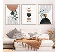 Image Murale,Affiches Murales Bohèmes Abstraites Géométriques Soleil Feuilles Style Vintage Style Chambre Salon Cuisine Décoration Intérieure Impressions sur Toile-50*60cm-3pcs (impression sans cadre)