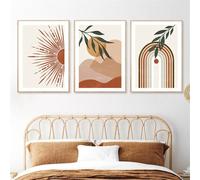 Image Murale,Tableau Abstrait Bohème Géométrique Montagne Soleil Feuilles Arc en Ciel Impression sur Toile Poster Nordique Décoration Murale Salon Cuisine-40*60cm-3pcs (impression sans cadre)