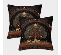 Image of The Arbre de vie in Indian Culture Housses De Coussin - Chambre À Coucher Décoratives Pour Canapés,lits,chaises,salons,voitures,Livré Avec Fermeture Éclair Invisible 40x40cm Paquet De 2