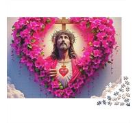 Image Sacrée de Jésus Puzzle 1000 Pièces Fleurs Roses Puzzle pour Adultes Détente Décoration Maison Cadeau 52x38cm/1000pcs