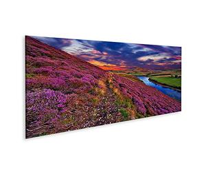 Image sur toile Beau Paysage Écossais Nature Vivant Coloré Paysage Piste Colline Couvert Bruyère Violet Murale Salon Maison Bureau Chambre Photos GEWW-Panox
