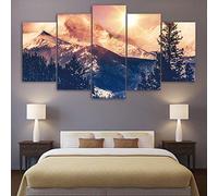 Image sur toile non tissée 5 panneaux muraux Impression d'art mural Cadre complet Affiches imprimées Artworks Photo Modules Background Dawn In The Mountain Forest Landscape