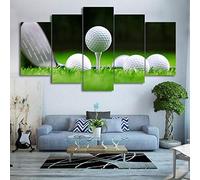 Image sur toile non tissée 5 panneaux muraux Impression d'art mural Cadre complet Affiches imprimées Artworks Photo Modules Background Golf Ball And Club On Green Grass