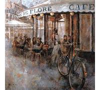 Image sur toile roulée Café de Flore Paris Martin Noemi - Impression carrée européenne Jaune Marron Bleu Noir Or Caf'ÀÎèI_ City Urban Canvas Fine Art 25_X_25_in