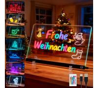 IMAGE Tableau d'affichage LED avec couleurs, 35 x 26 cm, 3 modes et couleurs RVB, tableau acrylique effaçable à sec avec lumière, comprend une chaîne de suspension de câble USB, une planche à dessin