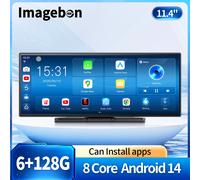 Imagebon W70 11.4 "Android 14 6 + 128G 8 Core Dashcam sans fil CarPlay et Android Auto Youtube Google Play double objectif GPS voiture DVR