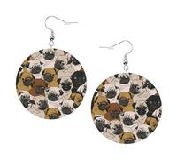 Imagen De Pug Boucles d'oreilles rondes en cuir Couleur Saint-Valentin Festival Activités Mode Femme, taille unique, Simili cuir