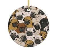Imagen De Pug Décoration de Noël ronde en céramique Décoration festive à suspendre Décoration souvenir