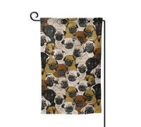 Imagen De Pug Drapeau de jardin double face de qualité supérieure, drapeaux de jardin pour décoration d'intérieur - Résistant aux intempéries et double couture - 45,7 x 31,8 cm