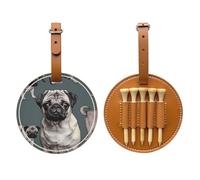 Imagen De Pug Porte-tees de golf imprimé pour 5 tees Cuir PU Marron