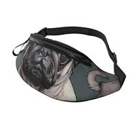 Imagen De Pug Sac banane imprimé pour homme et femme Sac banane avec sangle réglable pour randonnée, course à pied, voyage, cyclisme, Noir , Taille unique, Sac à dos décontracté
