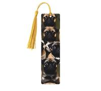 Imagen De Pug-Standard Lot de 5 marque-pages artistiques pour femme avec pompons en bois Fournitures d'étude