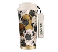 Imagen De Pug Tasse à café en acier avec couvercle anti-fuite, tasse portable pour garder au chaud/glace