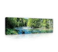 Images cascade nature paysage forêt 145 x 45 cm - Impression sur toile panoramique moderne Grand XXL pour salon chambre à coucher Impression d'art mural sur toile prête à accrocher