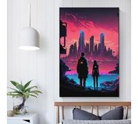 Images de la ville du futur pour le salon, peintures de rue, toile colorée, art mural pop moderne, décoration d'intérieur, tendue, prête à accrocher, 50 x 75 cm