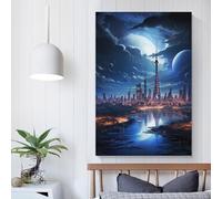 Images de l'espace urbain du futur pour salon, peintures de rue, toile colorée, art mural pop moderne, décoration d'intérieur, tendue, prête à accrocher, 20 x 30 cm