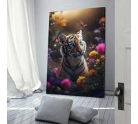 Images de petits tigres mignons et de papillons pour décoration murale de chambre, toilettes, salle de bain, toile 60 x 90 cm
