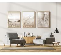 Images décoratives modernes Boho esthétiques, images de plantes naturelles, paysage naturel de plage, ensemble de posters muraux d’art abstrait de style bohémien, sans cadre (50 x 70 cm, 3 pièces