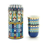 Images d'Orient Set Cadeau 2 en 1 boîte en métal avec 2 x 90ml Tasses à Espresso, café et Moka à Motifs Arabes Multicolores