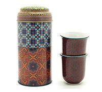 Images d'Orient Set de Cadeaux 2 en 1 Boîte en métal avec des Tasses à café Tasses à Espresso Tasses à Moka en Porcelaine 2 x 90 ML ornées de Motifs Multicolores orientaux Café Cuisine Vaiselle