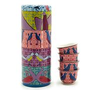 Images d'Orient Set de Cadeaux 2 en 1 Boîte en métal avec des Tasses à café Tasses à Espresso Tasses à Moka en Porcelaine 4x60 ML Oiseau de Paradis Vintage Café Cuisine Vaiselle