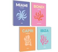 Images en Noir et Blanc de New York - Tableau Mural Ligne d'Horizon avec Miami, Bondi, Capri, Ibiza - Lot de 4 Posters