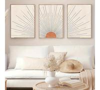 Images Murales,Tableau Abstrait Bohème Représentant un Soleil Levant Toile Style Rétro Affiche Murale Minimaliste Milieu Siècle la Décoration Salon de la Cuisine-60*80cm*3pcs (impression non encadrée)