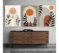 Images Murales,Tableau Abstrait Moderne sur Toile Représentant un Soleil et Des Feuilles Aux Lignes Noires Idéal pour Décorer un Salon une Chambre Ou Toute Autre Pièce-(40*60cm)-3pcs（sans cadre）