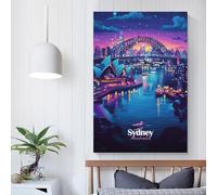 Images nocturnes du port de Sydney pour salon, peintures de rue, toile colorée, art mural pop moderne, décoration d'intérieur, tendue, prête à accrocher, 50 x 75 cm