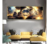Images sur toile moderne en 1 pièce - Motif : ciel, nuages, paysage, nature, nuit - Décoration murale pour salon, chambre à coucher, mer, lune et nuit - Sans cadre - (A,50x150cm)