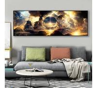 Images sur toile moderne en 1 pièce - Motif : ciel, nuages, paysage, nature, nuit - Décoration murale pour salon, chambre à coucher, mer, lune et nuit - Sans cadre - (A,60x180cm)