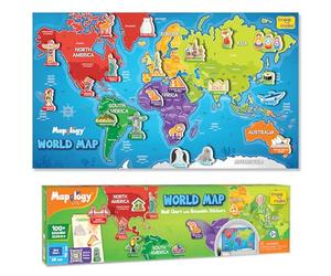 Imagimake Mapology Carte du monde avec autocollants réutilisables pour | Activité géographique interactive, apprentissage des pays, continents et monuments, cadeau de rentrée scolaire pour enfants