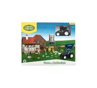 Imagin - Coffret Ferme 1:32 avec tracteur NEW HOLLAND, bâtiment, tour silo à grain, animaux et fermiers Bleu G