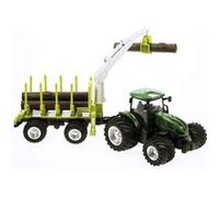Imagin - Tracteur 1:24 coque acier avec remorque forestière et 3 rondins de bois Vert G