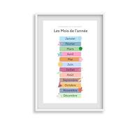 IMAGINE affiche-affiche Apprendre en s'amusant les Mois de l'année-Décoration chambre- Thème Les mois de l'année-garçon ou fille -Tableau décoration murale -Idée cadeaux enfant (A3 (29,7x42cm))