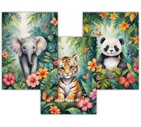 IMAGINE AFFICHE - Set de 3 Affiches Animaux Jungle Bébé - Décoration Murale Chambre Enfant - Tableau Éléphant, Panda et Tigre - Déco Fille et Garçon - Idée Cadeau Naissance - (A4 (21x29,7cm)