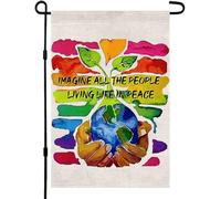 Imaginez Tous Les Gens Vivant En Paix Drapeaux Résistant Aux Intempéries Bannière Double Face Garden Flag Pour Pelouse Fête Célébrations 30X45Cm