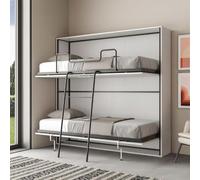 IMAGO FACTORY Kendo Double - Lit Double Pliable Horizontal, Lit Gain de Place, Pliable, L.200 P.106 H.97, Lit Superposé Mural Pliant, Matelas Non Inclus, Cendre Blanche