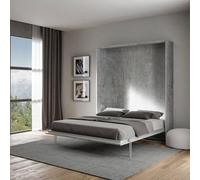 IMAGO FACTORY Kento - Lit Mural Rabattable Double Pliable, Escamotable Couleur Béton, Empilable Made in Italy, Matelas Non Inclus, Économiser de l'espace, Arrive Démonté