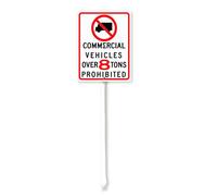 Imahoocool Panneau d'avertissement en aluminium antirouille avec piquet 17,5 x 22 cm Motif véhicules commerciaux plus de 8 tonnes interdits