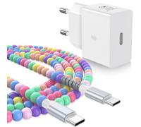 iMangoo 25W Chargeur USB C Secteur avec 1m Perles Câble pour Galaxy S26 A17 | Prise Secteur USBC Adapteur pour Galaxy A27 A16 A57 A37 A26 A56 A36 S25 S24 S23 S22 S21 S20 Ultra S10 S9 A06 Z Fold 8 Flip 8